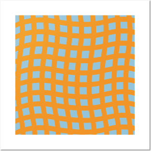 Curvy Grid Pattern (Orange and Blue) Posters and Art